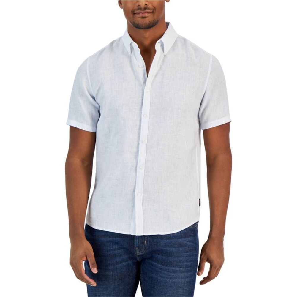 Michael Kors Mens Striped Linen Button Up Shirt, NWT